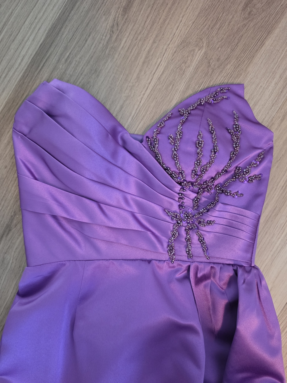 Strapless Purple Satin Evening Gown